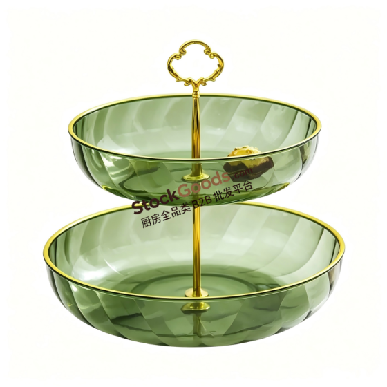 2‑Tier Ripple Dessert Stand With Gold Rim, 3 Colors Available